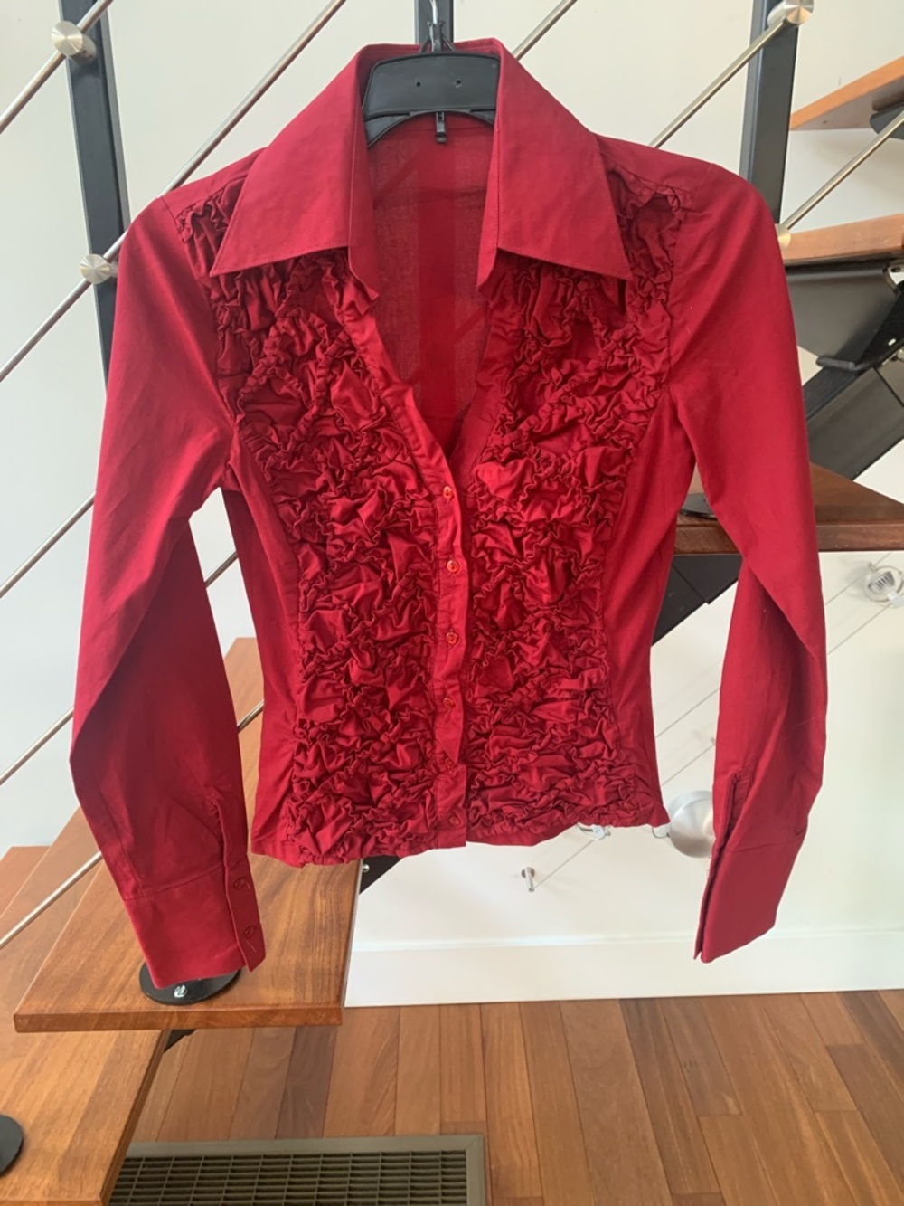 Women's Red Ruffle Button-Down Blouse